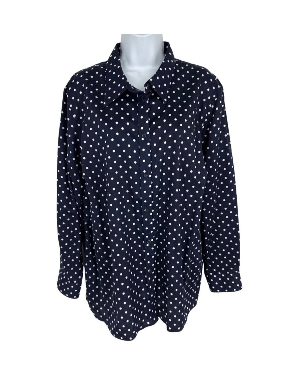 Lauren Ralph Lauren Women's Navy & White Polka Dot Button-Down Shirt Size 2X